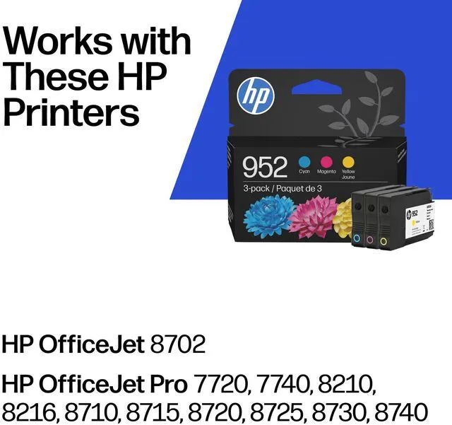 Alt view image 2 of 7 - 952 Cyan, Magenta, Yellow Ink Cartridges (3-Pack) | Works with OfficeJet 8702, Pro 7720, 7740, 8210, 8710, 8720, 8730, 8740 Series | N9K27AN