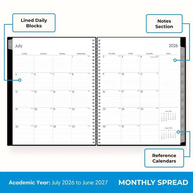 Alt view image 4 of 7 - 2026-2027 Weekly & Monthly Academic Planner, 7"x9", Enterprise July 2026 - June 2027, Flexible Cover, Wirebound, Laminated Tabs, Academic Year