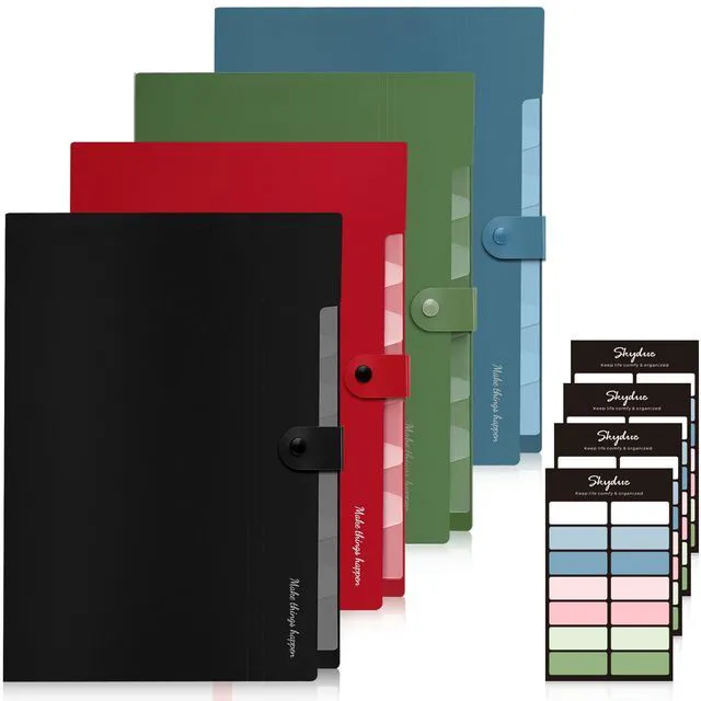 Main image of 8 Pockets Accordion File Organizer, Expanding File Folders, Portable Document Paper Organizer, A4 Letter Size, Snap Closure, Pack of 4