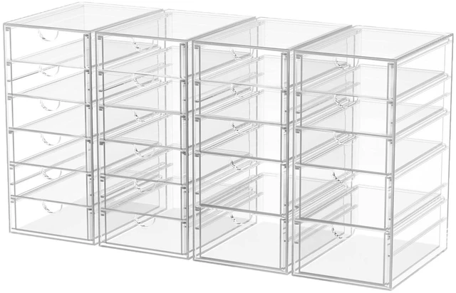 Main image of 4-Pack 22-Drawer Acrylic Storage & Makeup Organizer for Desk Smooth-glide drawers, clear acrylic, stackable, dustproof, wipe clean, for office supplies, pens, paper clips, thumb drives
