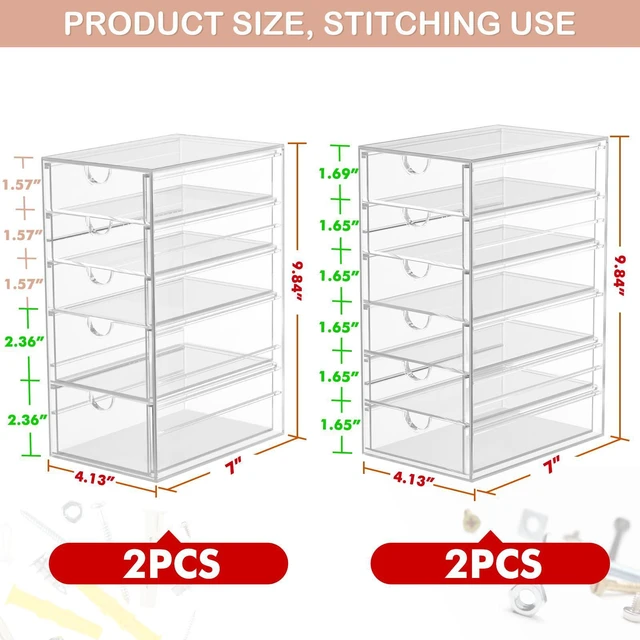 Alt view image 3 of 7 - 4-Pack 22-Drawer Acrylic Storage & Makeup Organizer for Desk Smooth-glide drawers, clear acrylic, stackable, dustproof, wipe clean, for office supplies, pens, paper clips, thumb drives