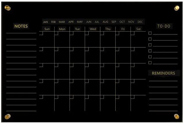 Alt view image 2 of 7 - Black Acrylic Calendar Dry Erase for Wall, Family Planner, Monthly Calendar Dry Erase Whiteboard for Home, Office, 24" x 16"Reusable White Board(Acrylic-BK-4060)