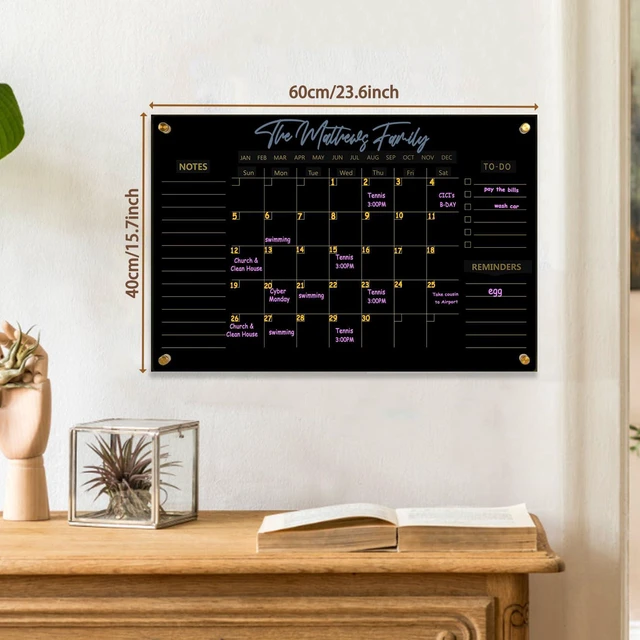 Alt view image 4 of 7 - Black Acrylic Calendar Dry Erase for Wall, Family Planner, Monthly Calendar Dry Erase Whiteboard for Home, Office, 24" x 16"Reusable White Board(Acrylic-BK-4060)