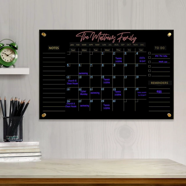 Alt view image 5 of 7 - Black Acrylic Calendar Dry Erase for Wall, Family Planner, Monthly Calendar Dry Erase Whiteboard for Home, Office, 24" x 16"Reusable White Board(Acrylic-BK-4060)