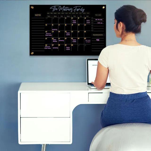 Alt view image 7 of 7 - Black Acrylic Calendar Dry Erase for Wall, Family Planner, Monthly Calendar Dry Erase Whiteboard for Home, Office, 24" x 16"Reusable White Board(Acrylic-BK-4060)