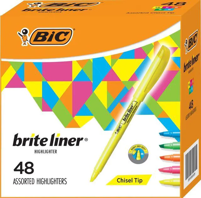 Main image of Brite Liner Colored Highlighters, Chisel Tip, 5 Assorted Colors 48 Pack School Supplies for Students and Teachers, Ideal for Notes, Textbooks, and Classroom Use