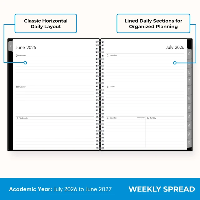 Alt view image 3 of 7 - 2026-2027 Weekly & Monthly Academic Planner, 8.5"x11", Enterprise July 2026 - June 2027, Flexible Cover, Wirebound, Laminated Tabs, Academic Year