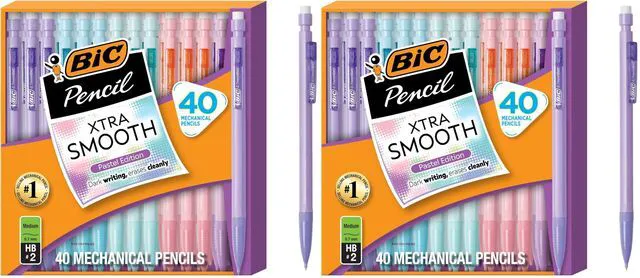 Main image of Xtra-Smooth Pastel Mechanical Pencils with Erasers, Medium Point (0.7mm), Bulk Mechanical Pencils for School or Office Supplies, 40 Count (Pack of 2)