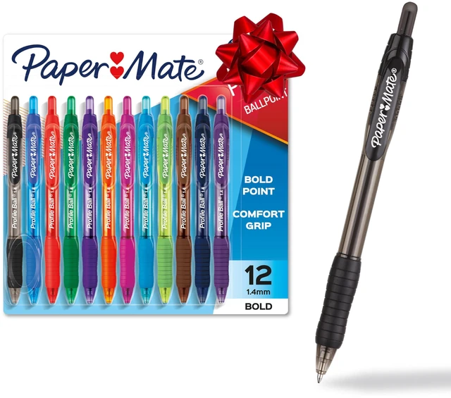 Main image of Profile Retractable Ballpoint Pens Bold, 1.4mm, Assorted Colors, 144 Count - Back to School, Home, Office, Teacher Supplies, Pack of 12