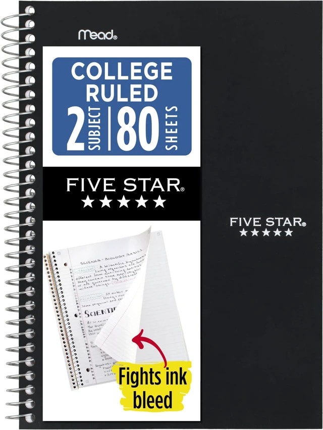 Main image of Spiral Notebook, 2 Subject, College Ruled Paper, 6" x 9-1/2", 80 Sheets, Fights Ink Bleed, Water Resistant Cover, Black (840029AA2-ECM), (Pack of 12)