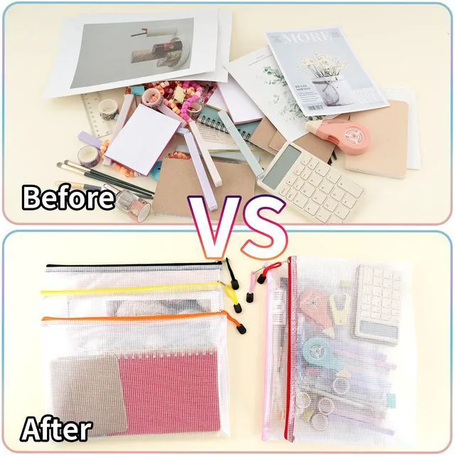 Alt view image 4 of 7 - 100pcs Mesh Zipper Pouch, A4 Size, 10 Colors Zipper Bags for Organizing Storage, Waterproof Puzzle Bag, Zipper File Bags for Board Games and School Office Supplies