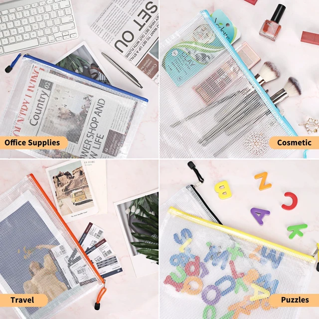 Alt view image 5 of 7 - 100pcs Mesh Zipper Pouch, A4 Size, 10 Colors Zipper Bags for Organizing Storage, Waterproof Puzzle Bag, Zipper File Bags for Board Games and School Office Supplies