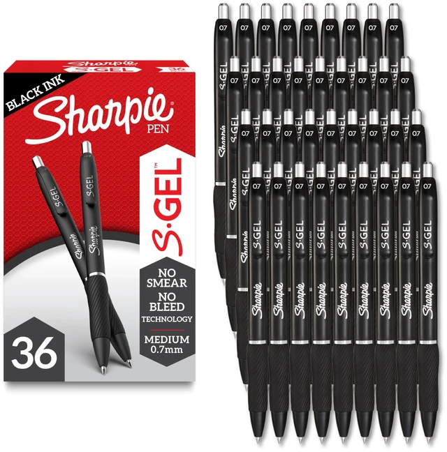 Main image of S-Gel Pens, Medium Point (0.7mm), Black Gel Ink, 36 Count - Writing, Note-Taking, Office Supplies, No Smear, No Bleed