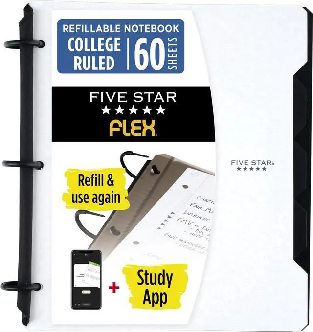 Main image of Flex Refillable Notebook + Study App,College Ruled Paper and 1 Inch TechLock Ring Binder with Pockets,Tabs and Dividers,200 Sheet Capacity,White (29328AE2), 1 Count (Pack of 6)
