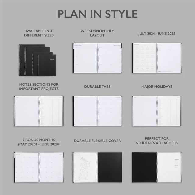 Alt view image 4 of 7 - 2024-2025 Academic Year Weekly and Monthly Planner, July 2024 - June 2025, 8.5" x 11", Flexible Cover, Wirebound, Enterprise (150144)