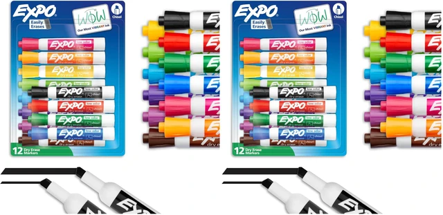 Main image of Dry Erase Markers, Low Odor Ink, Assorted Colors, Chisel Tip, (Pack of 24)