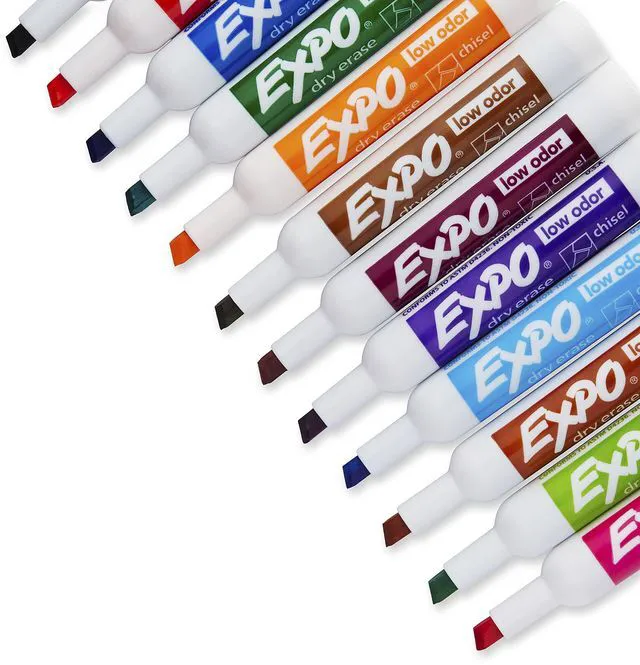 Alt view image 6 of 7 - Low Odor Dry Erase Markers Chisel Tip Set, Black and Assorted Colors, 16 Count