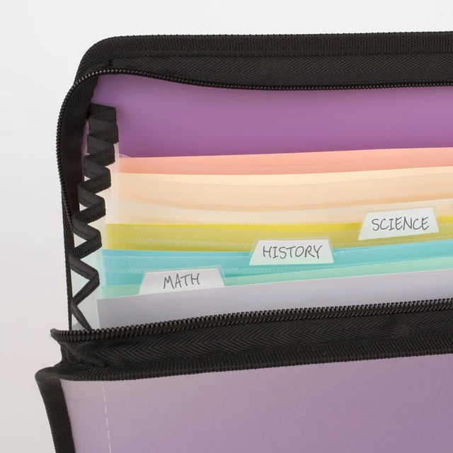 Alt view image 4 of 7 - Expanding File Organizer + Study App, 7-Pocket Accordian File Organizer, Zipper Closure, Holds 8-1/2" x 11" Paper, Amethyst Purple (350099G-ECM) (Pack of 6)