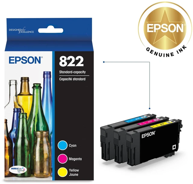 Alt view image 2 of 6 - 822 Genuine Ink Standard Capacity Color Cartridge 4-Pack T822520 Works with WorkForce Pro WF-3820 WF-3823 WF-4820 WF-4830 WF-4833 WF-4834 Printers