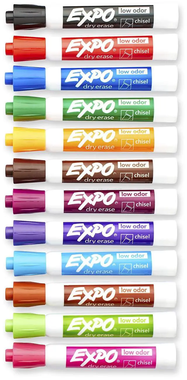Alt view image 7 of 7 - Low Odor Dry Erase Markers Chisel Tip Set, Black and Assorted Colors, 16 Count