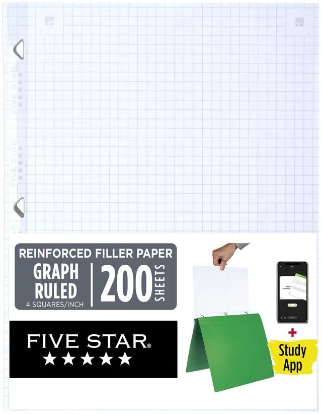 Main image of Loose Leaf Paper + Study App, Graph Ruled Filler Notebook Paper, Reinforced, Fights Ink Bleed, 8-1/2" x 11", 200 Sheets (170055-ECM) (Pack of 6)