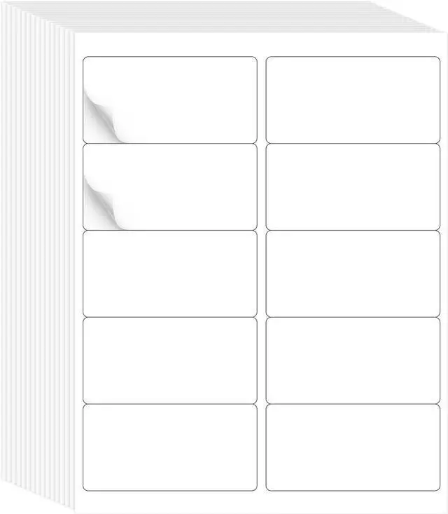 Main image of 2"x4" Bulk Printable White Label Stickers 5000 Labels 500 Sheets Matte, strong Adhesive, laser/inkjet compatible, 10 per sheet, for shipping, address, product & barcode