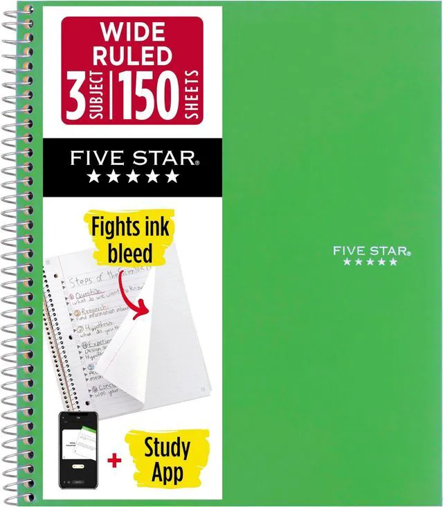 Main image of Spiral Notebook 3 Subject Wide Ruled | Forest Green | 150 Sheets | Water Resistant Cover | Pack of 6