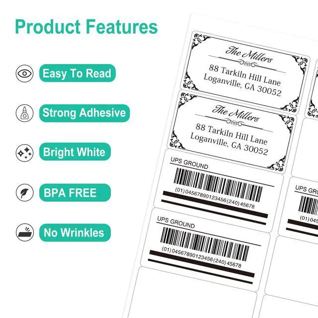 Alt view image 3 of 6 - 2"x4" Bulk Printable White Label Stickers 5000 Labels 500 Sheets Matte, strong Adhesive, laser/inkjet compatible, 10 per sheet, for shipping, address, product & barcode