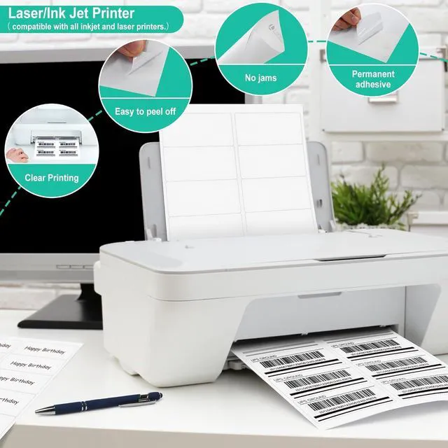 Alt view image 5 of 6 - 2"x4" Bulk Printable White Label Stickers 5000 Labels 500 Sheets Matte, strong Adhesive, laser/inkjet compatible, 10 per sheet, for shipping, address, product & barcode