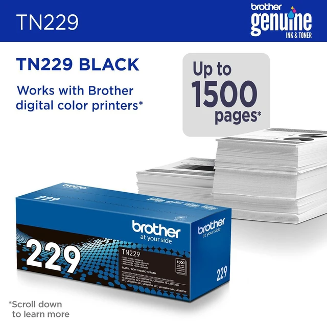 Alt view image 2 of 7 - Genuine TN229BK Black Standard Yield Printer Toner Cartridge - Print up to 1,500 Pages(1)