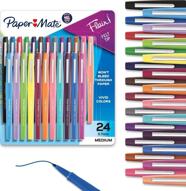 Main image of Flair Felt Tip Pens, Medium Point, Assorted Colors, 24 Count - Home, Office, Back to School, Teacher Supplies