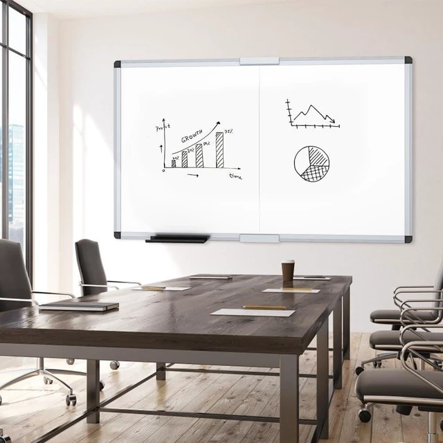 Alt view image 5 of 6 - Magnetic Dry Erase Board, 60 X 36 Inches, Foldable Wall-Mounted Whiteboard with Silver Aluminum Frame & Marker Tray for School Office and Home 5' X 3'