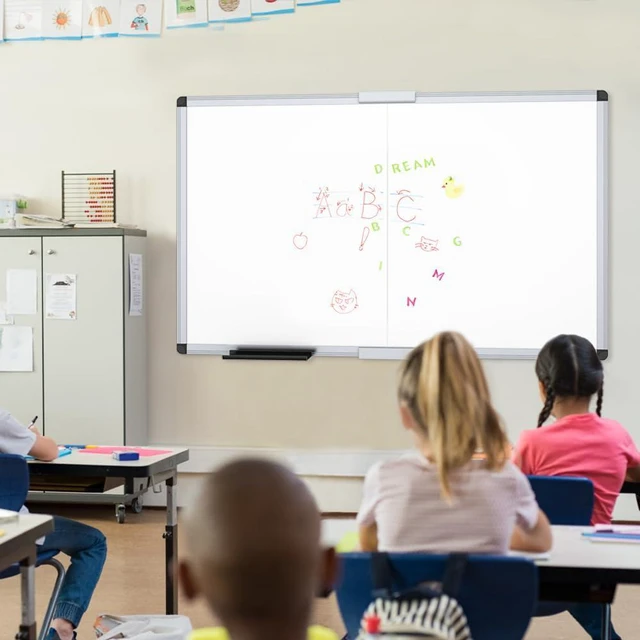 Alt view image 6 of 6 - Magnetic Dry Erase Board, 60 X 36 Inches, Foldable Wall-Mounted Whiteboard with Silver Aluminum Frame & Marker Tray for School Office and Home 5' X 3'