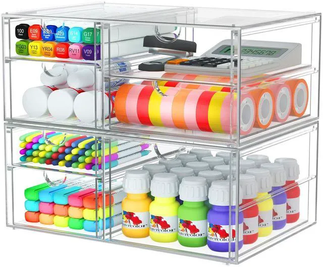 Main image of Acrylic 2-Pack 7-Drawer Makeup & Storage Organizer for Bath,Desk Smooth-glide drawers, clear body, dustproof, wipe clean, for office supplies, pens, rings, earrings, tweezers, cotton swabs