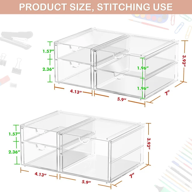 Alt view image 3 of 7 - Acrylic 2-Pack 7-Drawer Makeup & Storage Organizer for Bath,Desk Smooth-glide drawers, clear body, dustproof, wipe clean, for office supplies, pens, rings, earrings, tweezers, cotton swabs