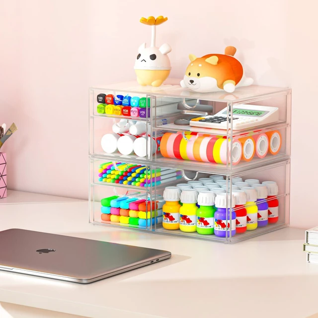Alt view image 5 of 7 - Acrylic 2-Pack 7-Drawer Makeup & Storage Organizer for Bath,Desk Smooth-glide drawers, clear body, dustproof, wipe clean, for office supplies, pens, rings, earrings, tweezers, cotton swabs