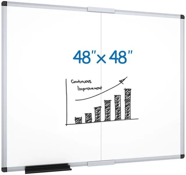 Main image of Large Magnetic Dry Erase Whiteboard, 48 x 48 Inches, Foldable Silver Aluminum Frame, 4' x 4' Wall-Mounted White Board with Marker Tray for School Office and Home