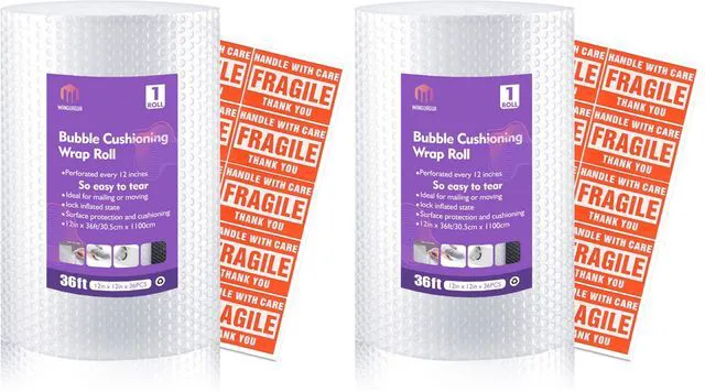 Main image of 1 Roll 12" X 36' Perforated Nylon Bubble Packing Wrap for Moving Boxes Shipping Cushioning Supplies (Pack of 2)