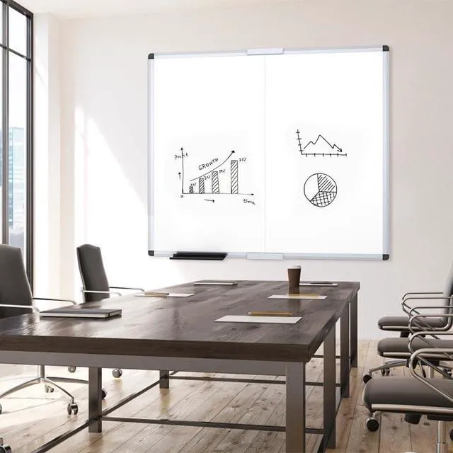 Alt view image 5 of 6 - Large Magnetic Dry Erase Whiteboard, 48 x 48 Inches, Foldable Silver Aluminum Frame, 4' x 4' Wall-Mounted White Board with Marker Tray for School Office and Home