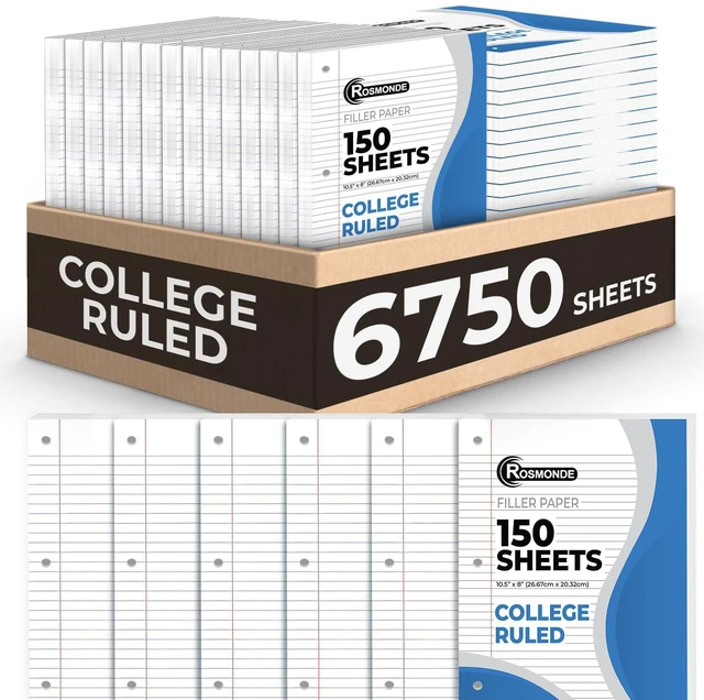 Main image of Loose Leaf Paper Bulk, 6750 Sheets, 45 Pack, College Ruled Paper Bulk Notebook Paper, 8" x 10.5", 150 Sheets/Pack, Bulk Office Filler Paper, 3 Hole Punched, College Ruled Paper For Binder