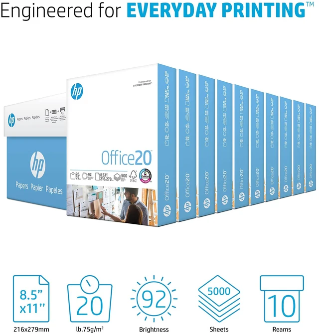 Alt view image 2 of 6 - Printer Paper | 8.5 x 11 Paper | Office 20 lb | 10 Ream Case - 5000 Sheets | 92 Bright | Made in USA - FSC Certified | 112110C