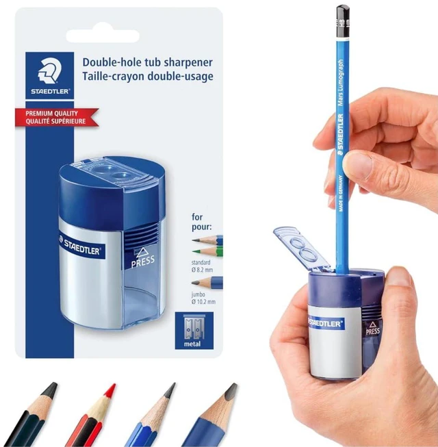 Alt view image 3 of 6 - Double-Hole Tub Pencil Sharpener, 18 Pack Dual Size Manual Sharpener for Standard Graphite & Colored Pencils, Compact Design
