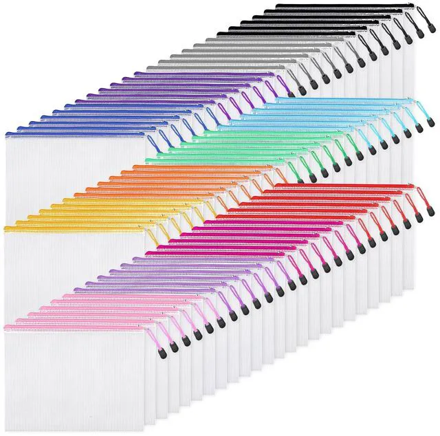 Main image of 72pcs Mesh Zipper Pouch, A4 Size, 12 Colors Zipper Bags for Organizing Storage, Waterproof Puzzle Bag, Zipper File Bags for Board Games and School Office Supplies