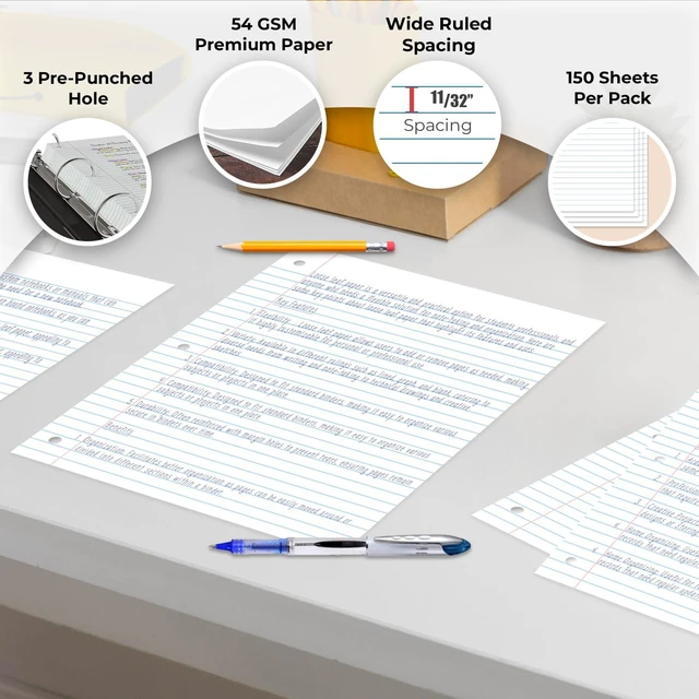 Alt view image 2 of 7 - Loose Leaf Paper Bulk, 3600 Sheets, 24 Pack, Wide Ruled Paper Bulk Notebook Paper, 8" x 10.5", 150 Sheets/Pack, Bulk Office Filler Paper, 3 Hole Punched, Wide Ruled Paper For Binder