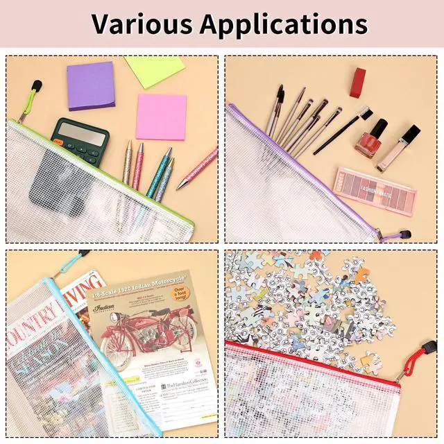 Alt view image 7 of 7 - 72pcs Mesh Zipper Pouch, A4 Size, 12 Colors Zipper Bags for Organizing Storage, Waterproof Puzzle Bag, Zipper File Bags for Board Games and School Office Supplies