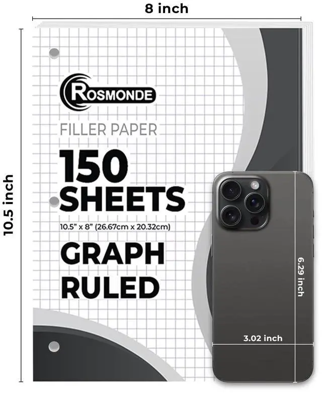 Alt view image 3 of 7 - 6750 Sheets Graph Paper Bulk, 45 Pack, Bulk Quad Ruled Sheets Thick Graphing Paper, 4x4, 8" x 10.5", 3 Hole Punched, Fights Ink Bleed, Bulk Loose Leaf Paper, Bulk Office & School Supplies