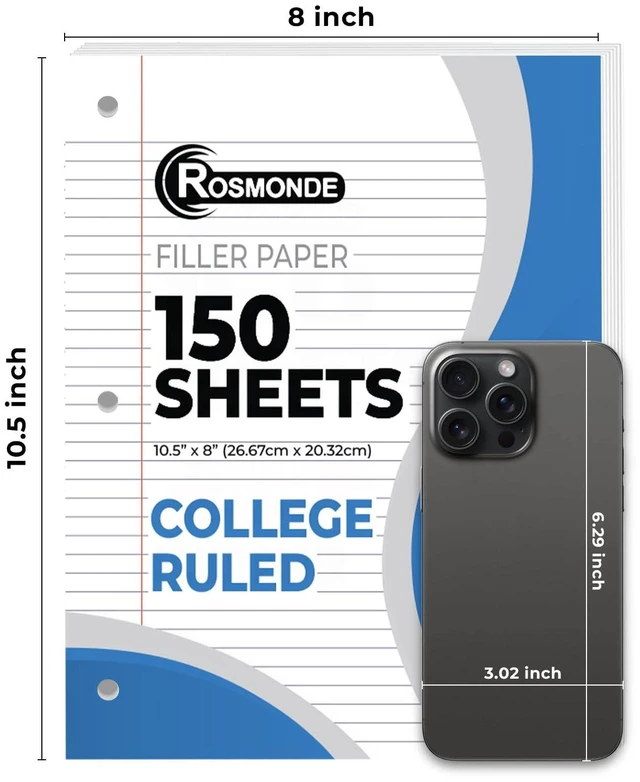 Alt view image 3 of 7 - 900 Sheets Loose Leaf Paper, 6 Pack, College Ruled Filler Paper Bulk Office Filler Paper, 8" x 10.5", 3 Hole Punched, 150 Sheets/Pack, College Ruled Notebook Paper for Binder, White
