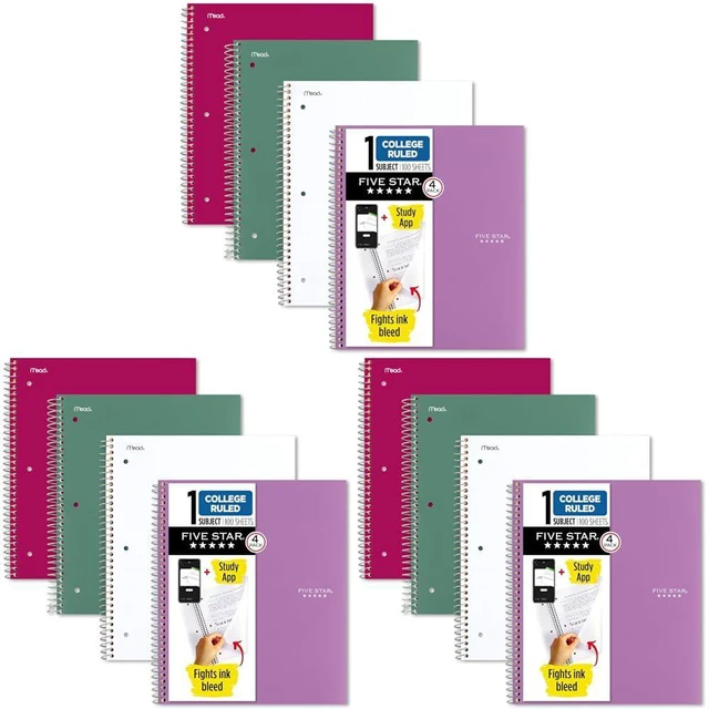 Main image of Spiral Notebook + Study App,100 Sheets,1 Subject,College Ruled Paper,Fights Ink Bleed,Water Resistant Cover,820337-ECM,Purple,Pink,White & Green,8-1/2" x 11",4 Count (Pack of 3)