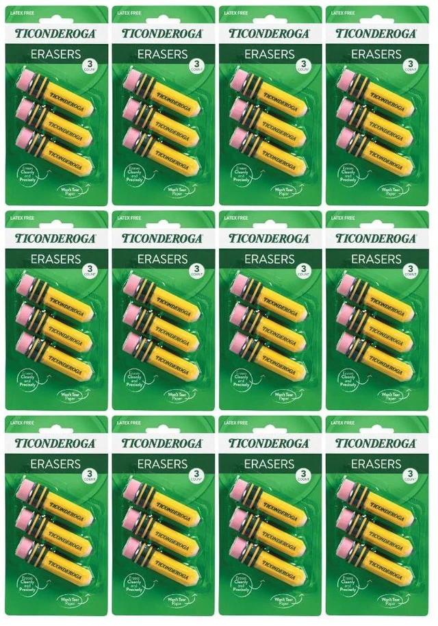 Main image of Pencil Shaped Erasers, 3 Erasers/Pack, 12 Packs Yellow, 0.75" x 2.875", #38953