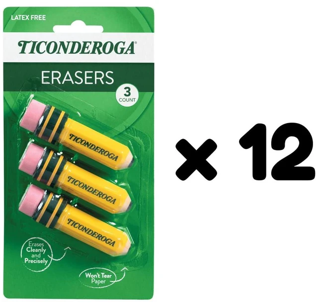 Alt view image 4 of 7 - Pencil Shaped Erasers, 3 Erasers/Pack, 12 Packs Yellow, 0.75" x 2.875", #38953